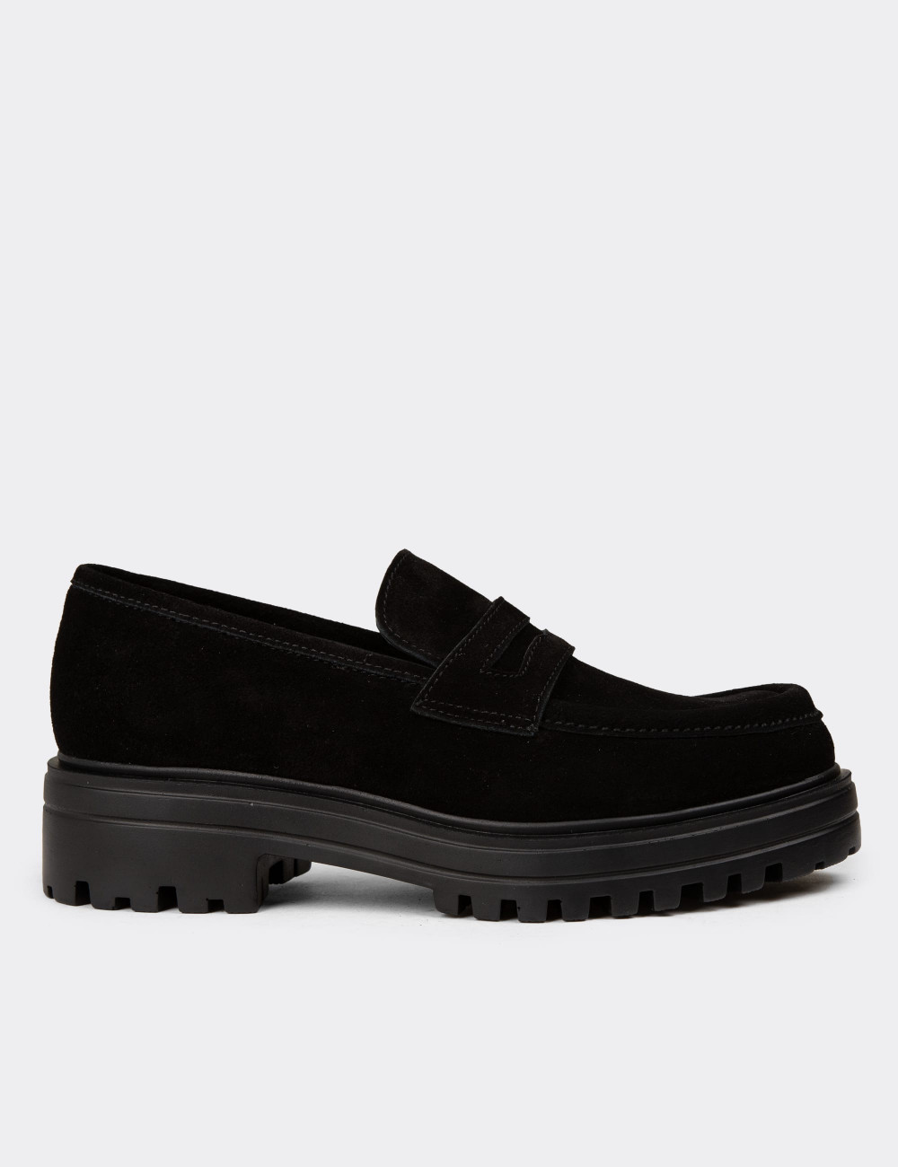 Kadın Hakiki Süet Siyah Loafer Ayakkabı - 01903ZSYHE03