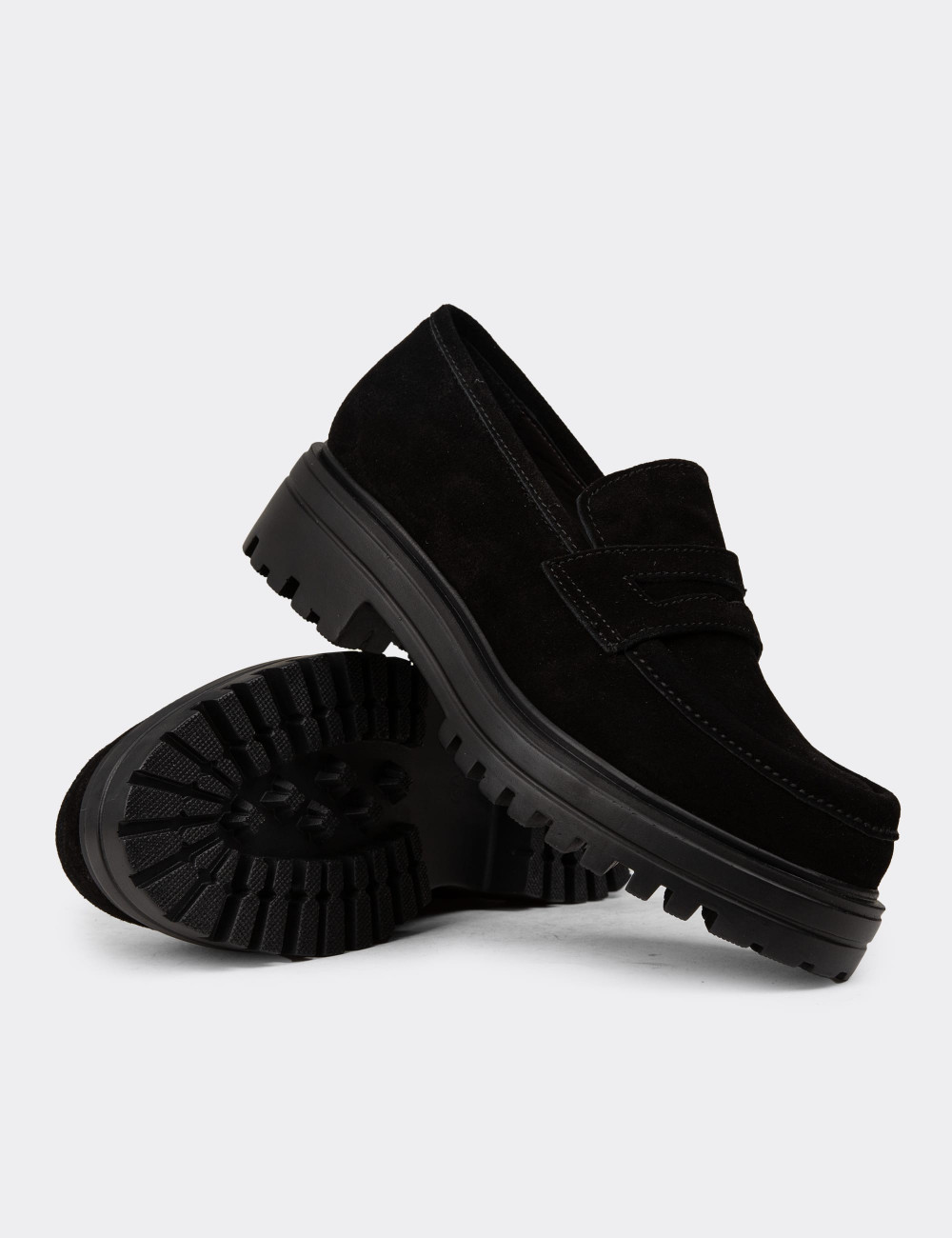 Kadın Hakiki Süet Siyah Loafer Ayakkabı - 01903ZSYHE03