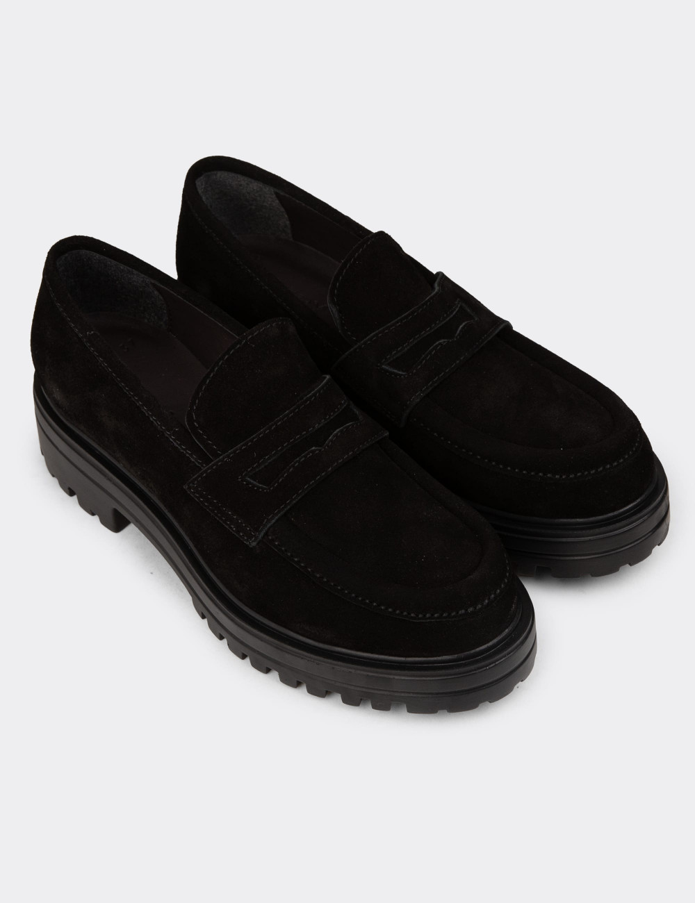 Kadın Hakiki Süet Siyah Loafer Ayakkabı - 01903ZSYHE03