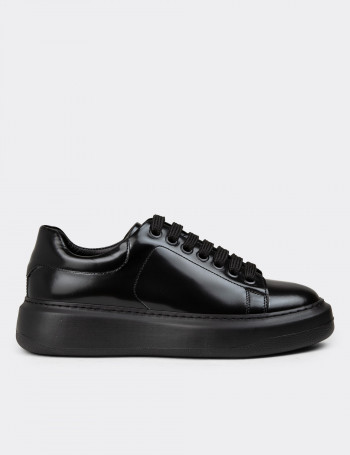 Kadın Hakiki Deri Siyah Sneaker Ayakkabı