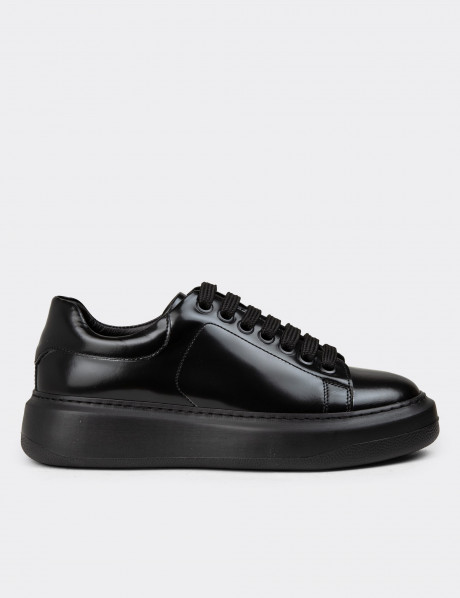 Kadın Hakiki Deri Siyah Sneaker Ayakkabı