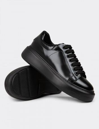 Kadın Hakiki Deri Siyah Sneaker Ayakkabı - 01991ZSYHP05