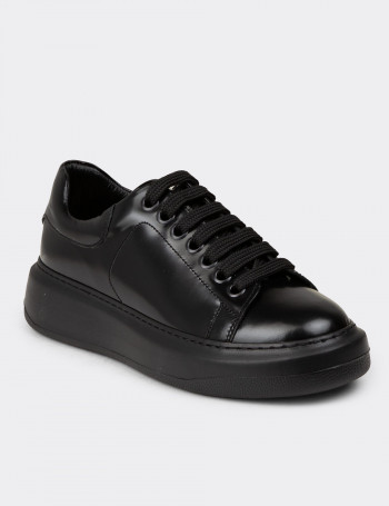 Kadın Hakiki Deri Siyah Sneaker Ayakkabı