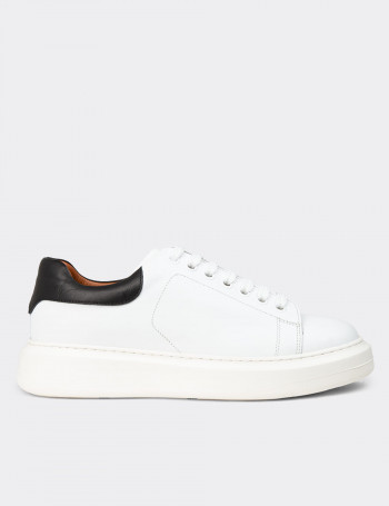 Erkek Hakiki Deri Beyaz Sneaker Ayakkabı - 01990MBYZP01