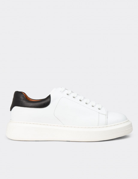 Erkek Hakiki Deri Beyaz Sneaker Ayakkabı
