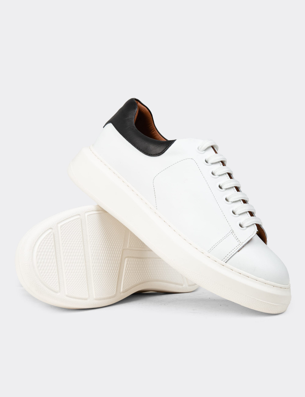 Erkek Hakiki Deri Beyaz Sneaker Ayakkabı - 01990MBYZP01