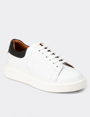 Erkek Hakiki Deri Beyaz Sneaker Ayakkabı - 01990MBYZP01