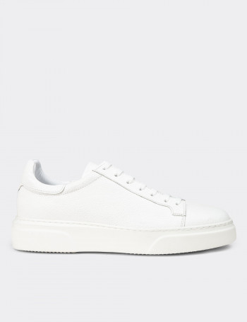 Erkek Hakiki Deri Beyaz Sneaker Ayakkabı