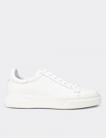Erkek Hakiki Deri Beyaz Sneaker Ayakkabı