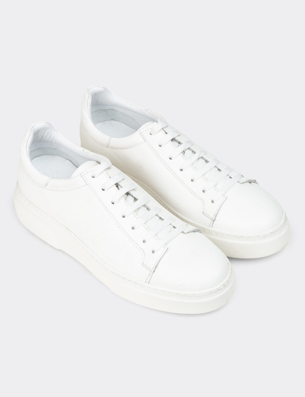Erkek Hakiki Deri Beyaz Sneaker Ayakkabı - M2501MBYZP02