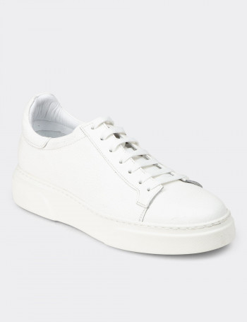 Erkek Hakiki Deri Beyaz Sneaker Ayakkabı