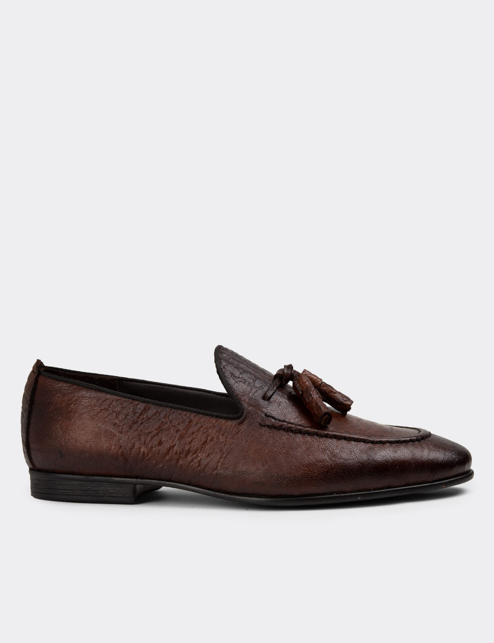 Erkek Hakiki Deri Taba Renk Vintage Loafer - 01701MTBAC24