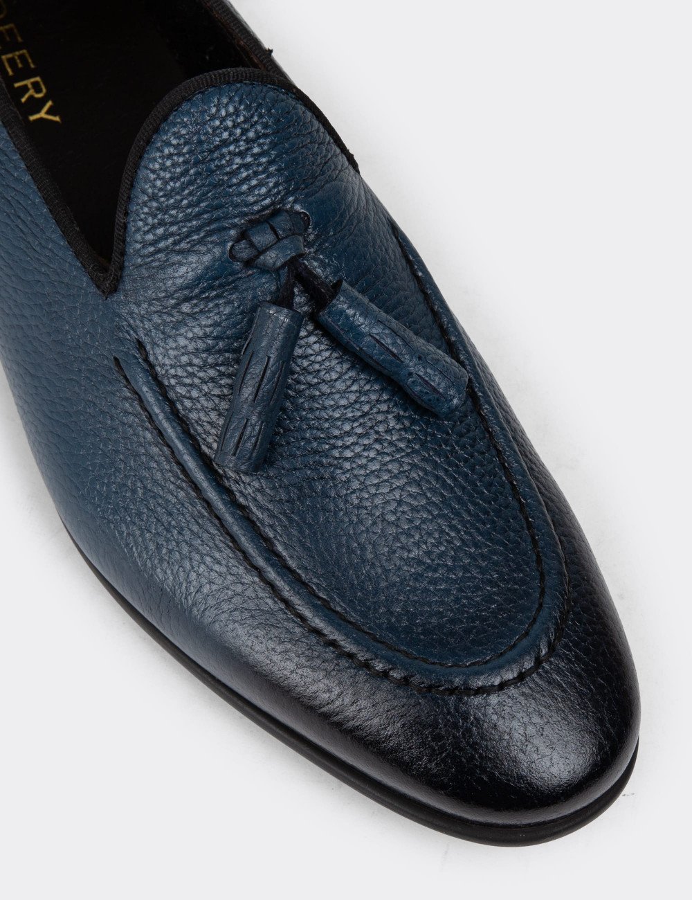 Erkek Hakiki Deri Mavi Loafer Ayakkabı - 01701MMVIC13