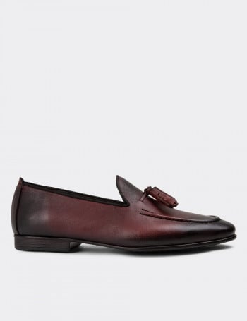 Erkek Bordo Hakiki Deri Loafer Ayakkabı