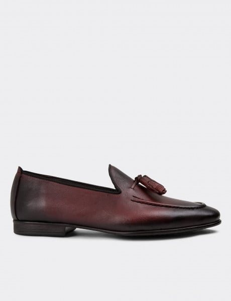 Erkek Bordo Hakiki Deri Loafer Ayakkabı
