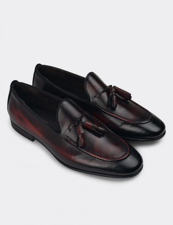 Erkek Bordo Hakiki Deri Loafer Ayakkabı - 01701MBRDC21