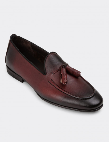 Erkek Bordo Hakiki Deri Loafer Ayakkabı