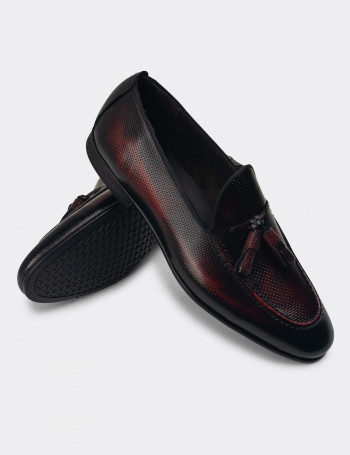 Erkek Bordo Hakiki Deri Loafer Ayakkabı - 01701MBRDC21