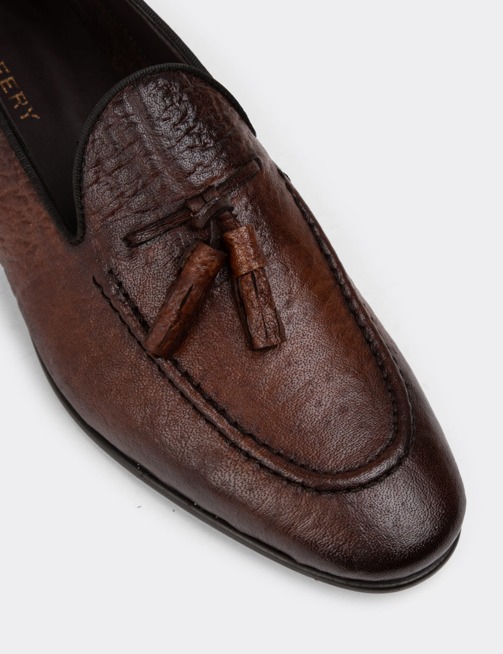 Erkek Hakiki Deri Taba Renk Vintage Loafer - 01701MTBAC24