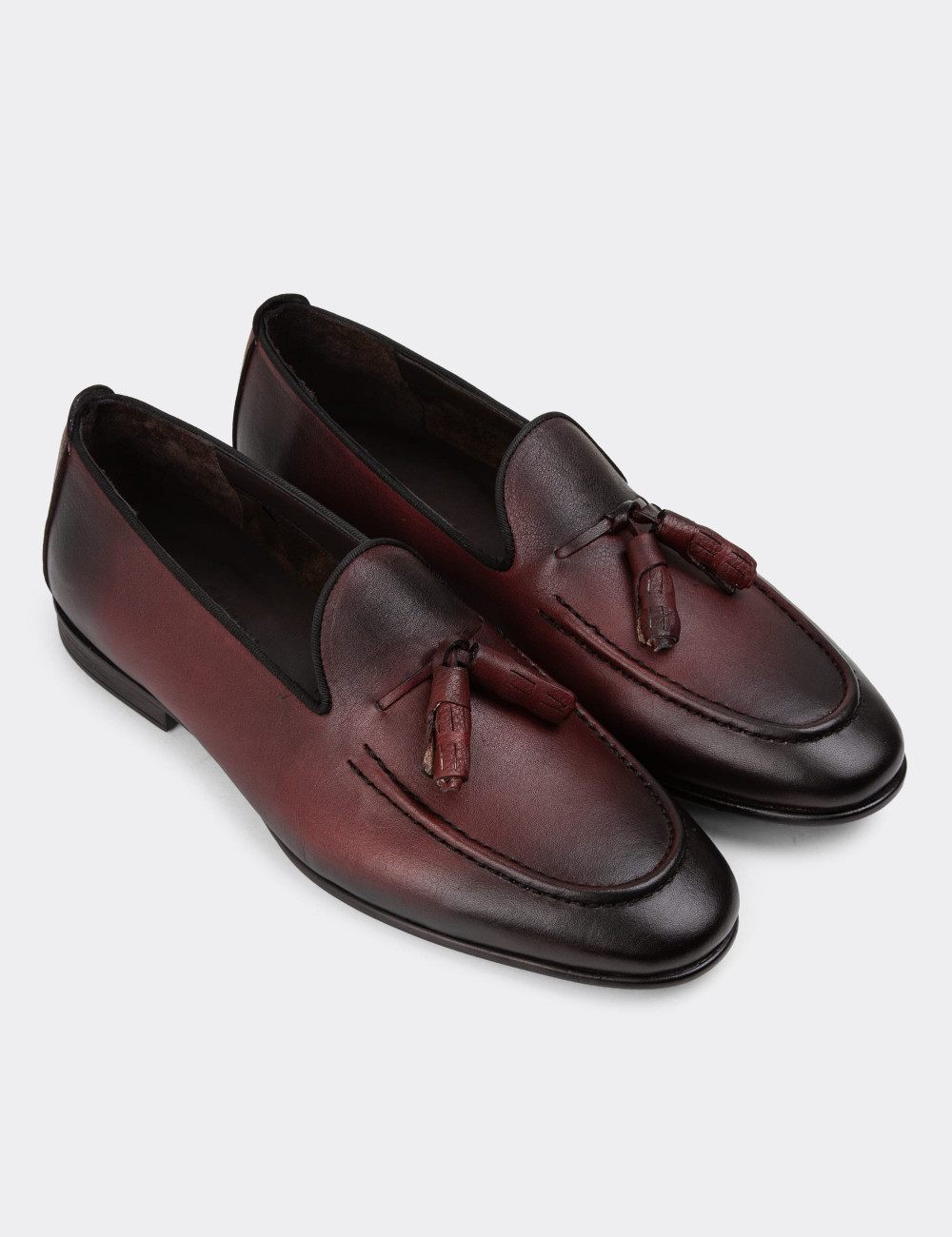 Erkek Bordo Hakiki Deri Loafer Ayakkabı - 01701MBRDC17