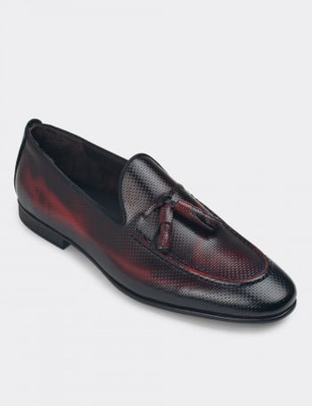 Erkek Bordo Hakiki Deri Loafer Ayakkabı