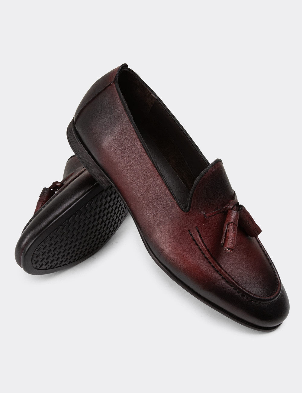 Erkek Bordo Hakiki Deri Loafer Ayakkabı - 01701MBRDC17
