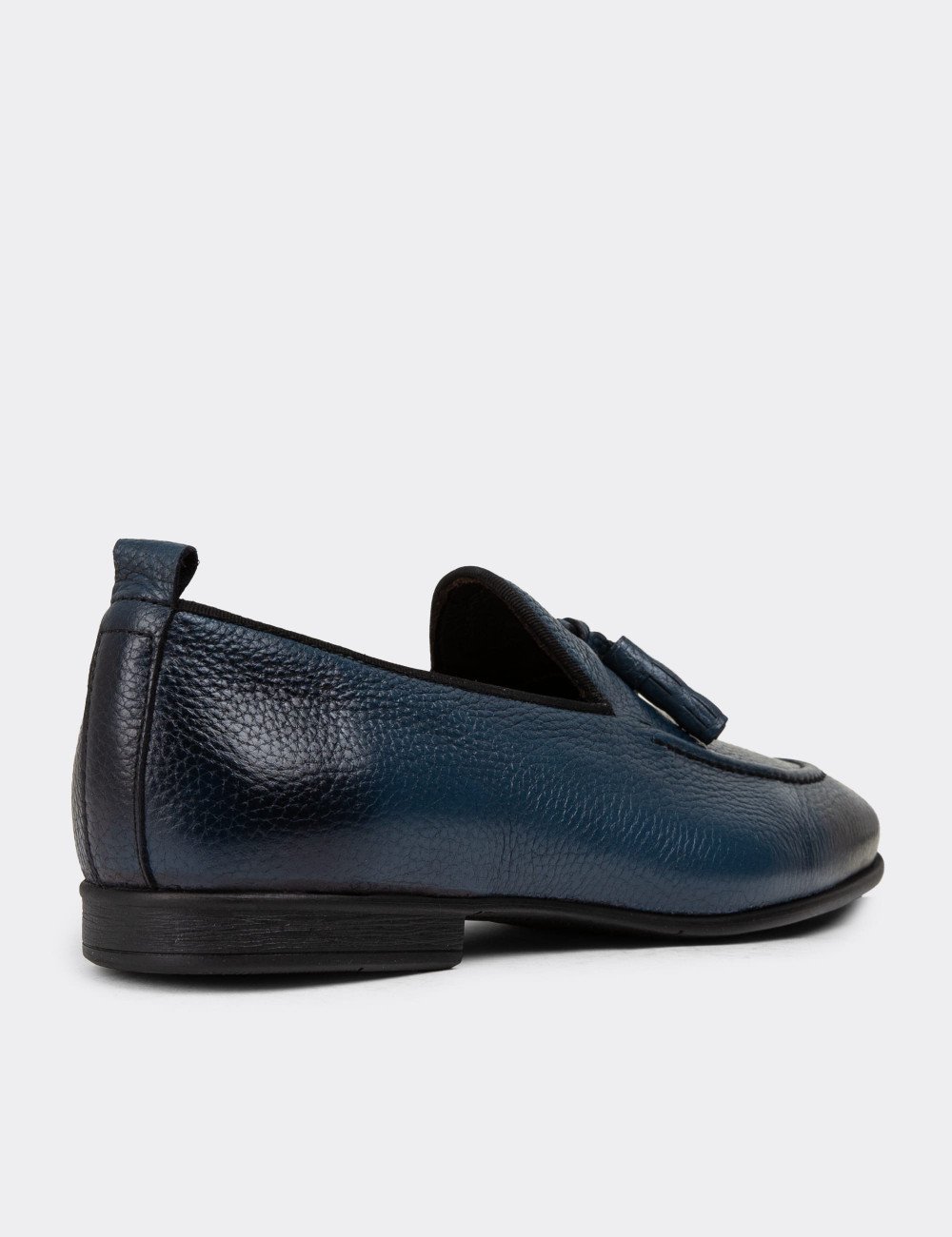 Erkek Hakiki Deri Mavi Loafer Ayakkabı - 01701MMVIC13