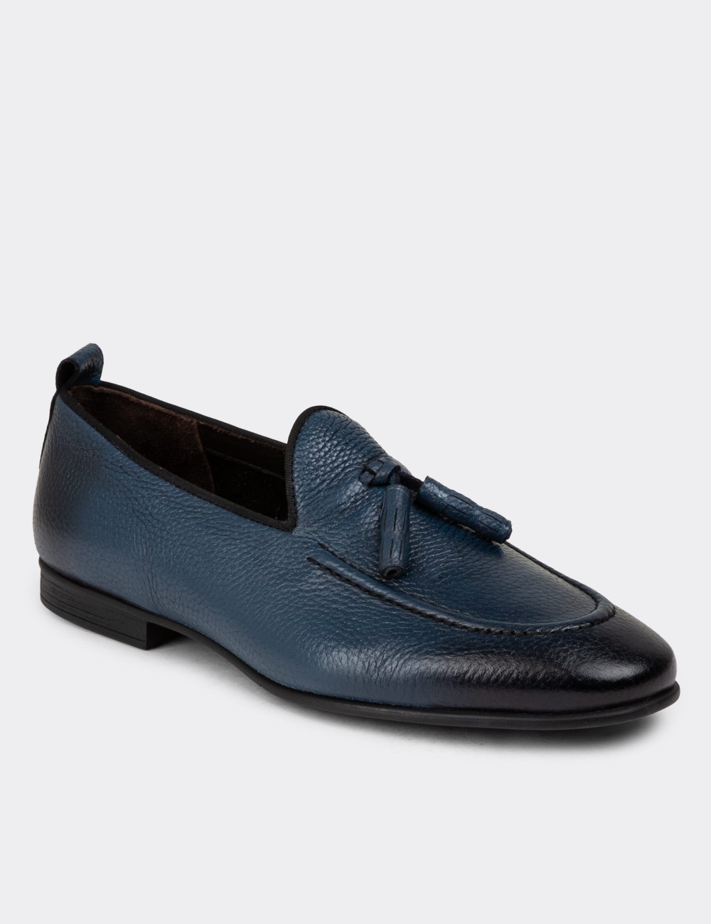 Erkek Hakiki Deri Mavi Loafer Ayakkabı - 01701MMVIC13