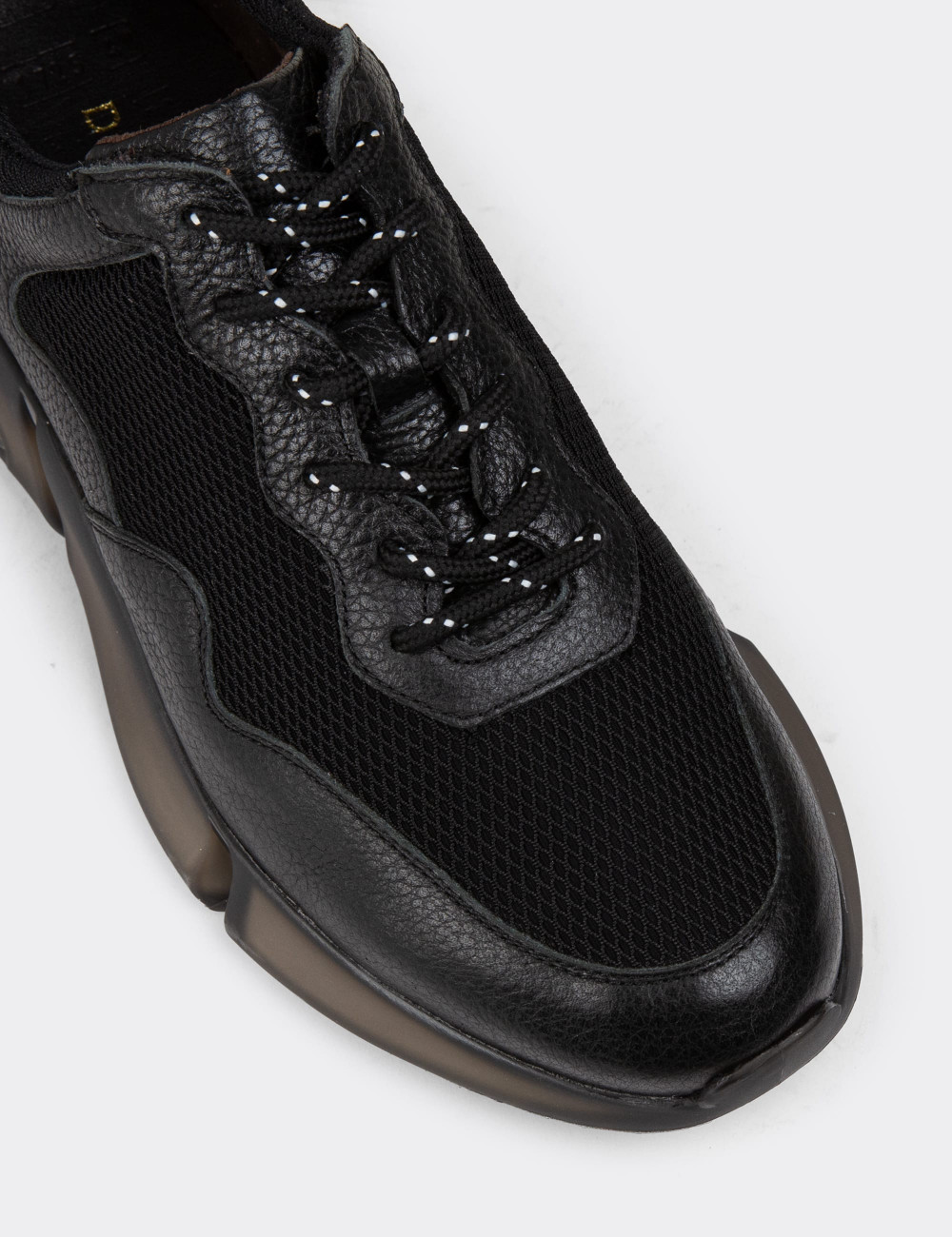 Erkek Siyah Hakiki Deri Sneaker Ayakkabı - 01725MSYHE09