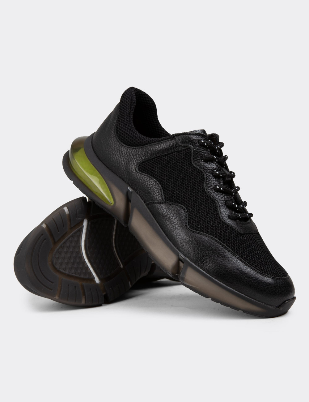 Erkek Siyah Hakiki Deri Sneaker Ayakkabı - 01725MSYHE09