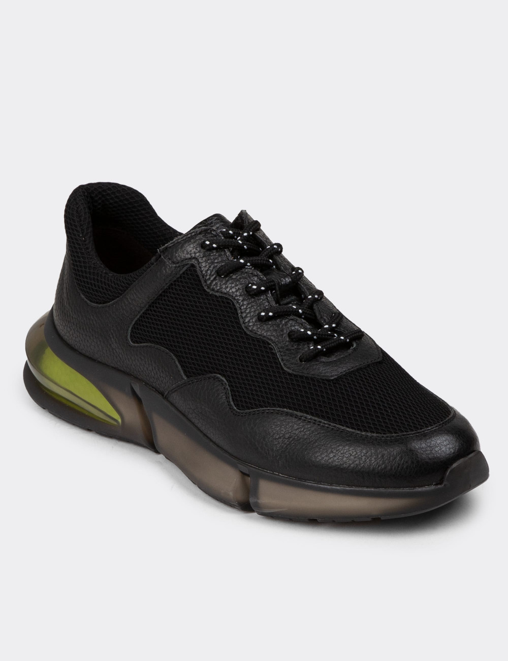 Erkek Siyah Hakiki Deri Sneaker Ayakkabı - 01725MSYHE09