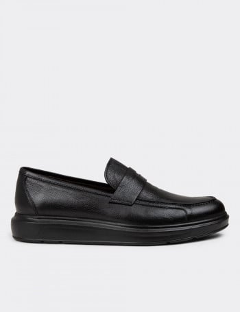 Erkek Siyah Hakiki Deri Comfort Loafer - 01564MSYHP14