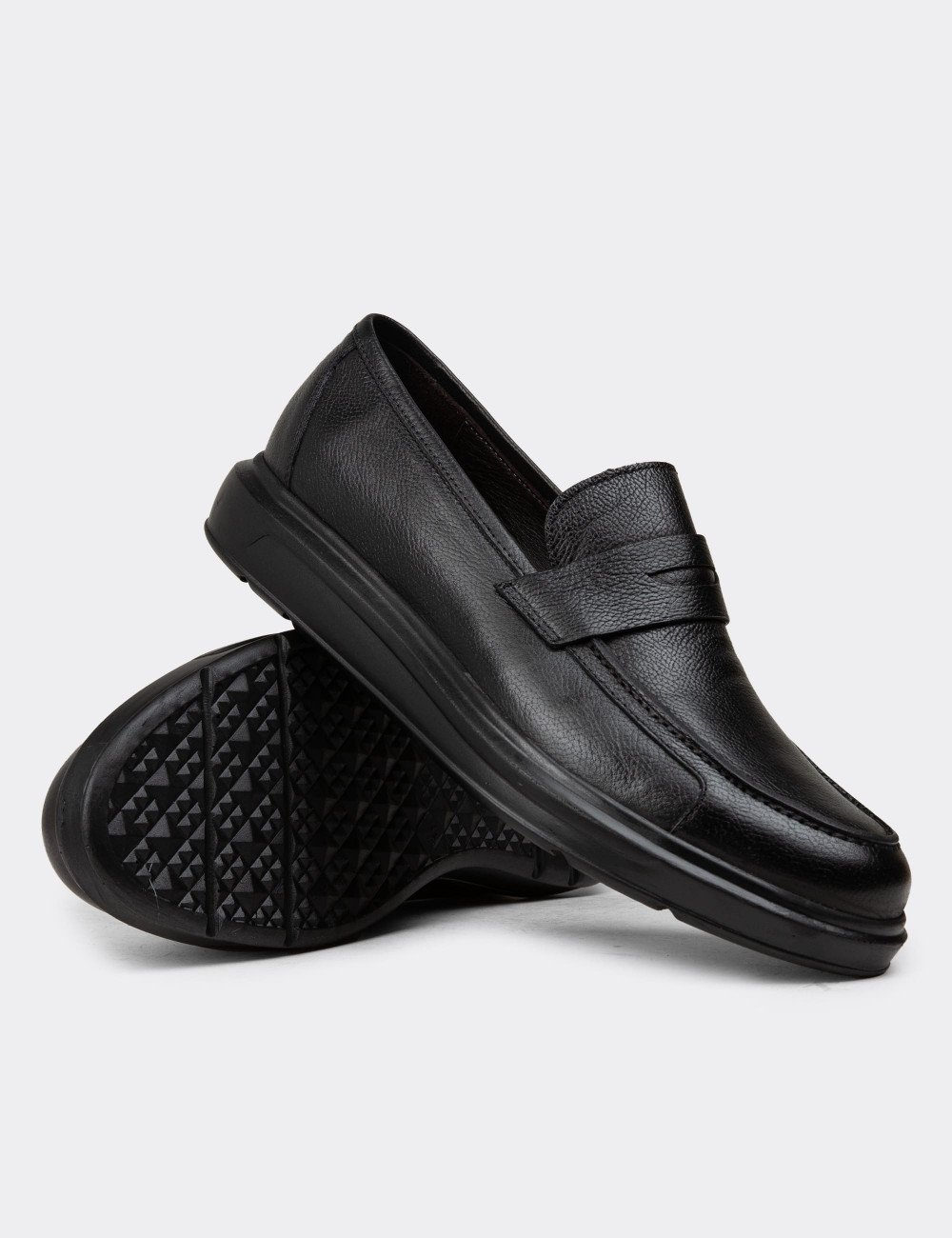Erkek Siyah Hakiki Deri Comfort Loafer - 01564MSYHP14