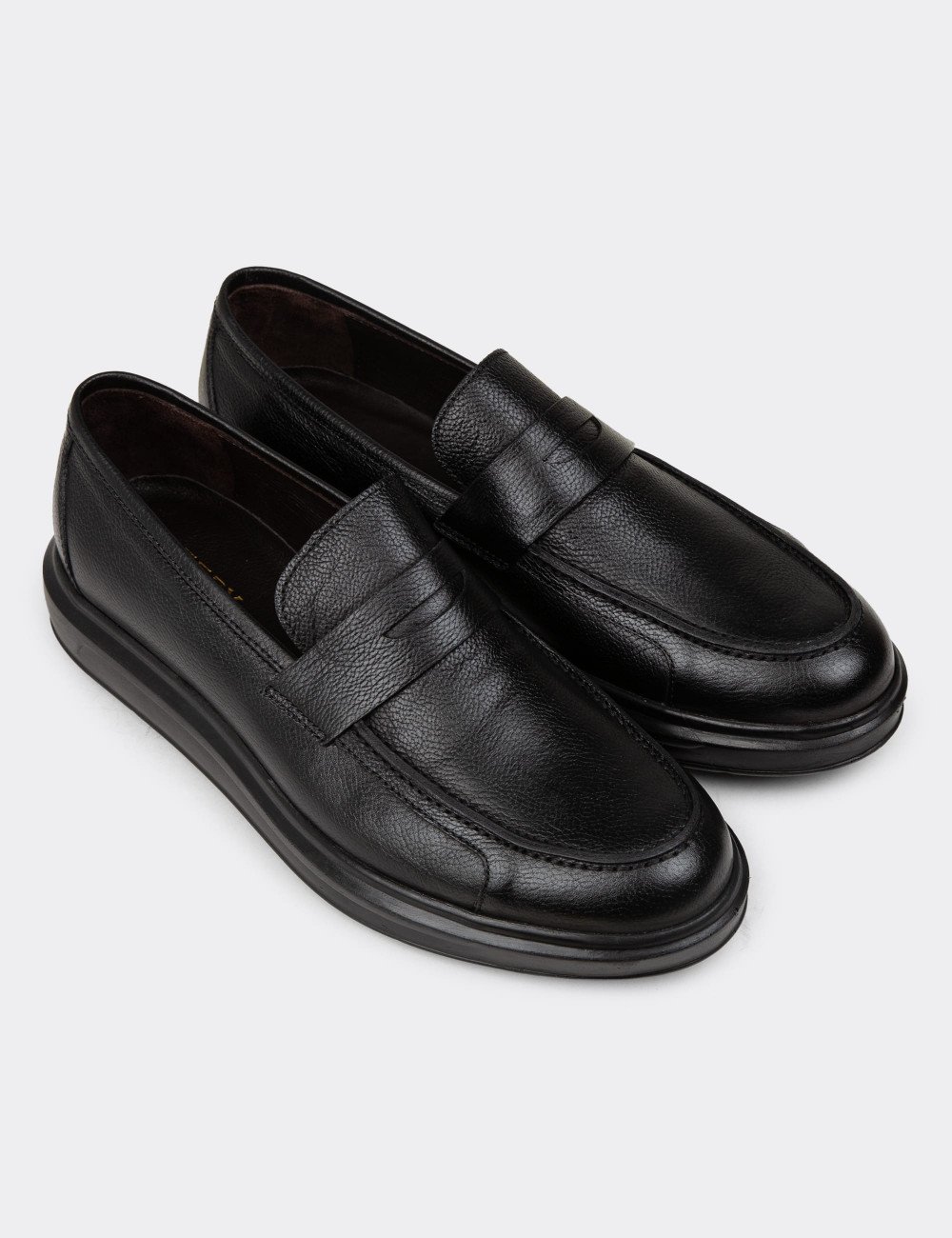 Erkek Siyah Hakiki Deri Comfort Loafer - 01564MSYHP14