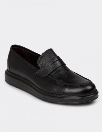 Erkek Siyah Hakiki Deri Comfort Loafer - 01564MSYHP14