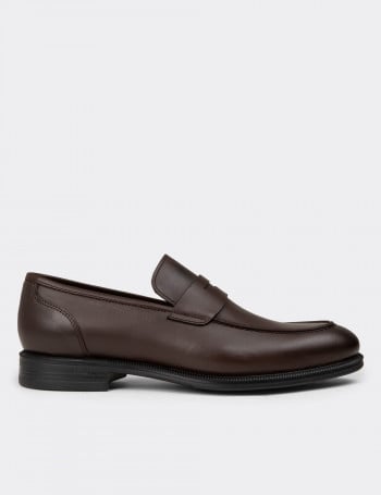 Erkek Kahverengi Hakiki Deri Klasik Loafer Ayakkabı - 01995MKHVC01