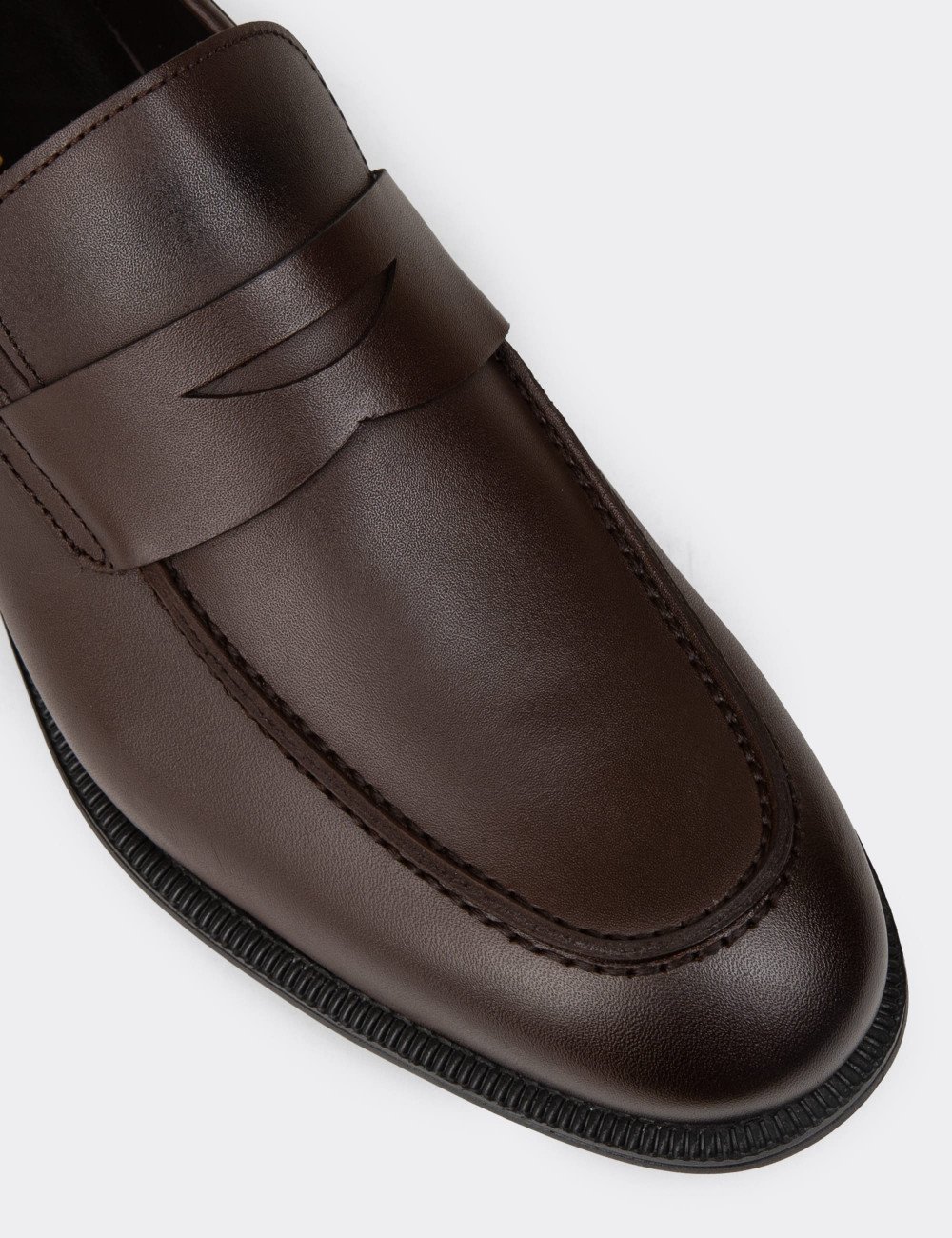 Erkek Kahverengi Hakiki Deri Klasik Loafer Ayakkabı - 01995MKHVC01
