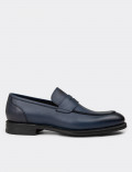 Erkek Hakiki Deri Lacivert Klasik Loafer Ayakkabı
