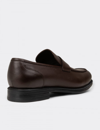 Erkek Kahverengi Hakiki Deri Klasik Loafer Ayakkabı - 01995MKHVC01