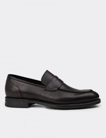 Erkek Hakiki Deri Siyah Klasik Loafer Ayakkabı - 01995MSYHC01