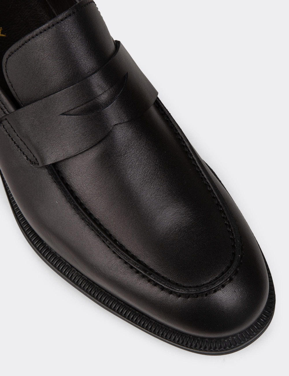 Erkek Hakiki Deri Siyah Klasik Loafer Ayakkabı - 01995MSYHC01
