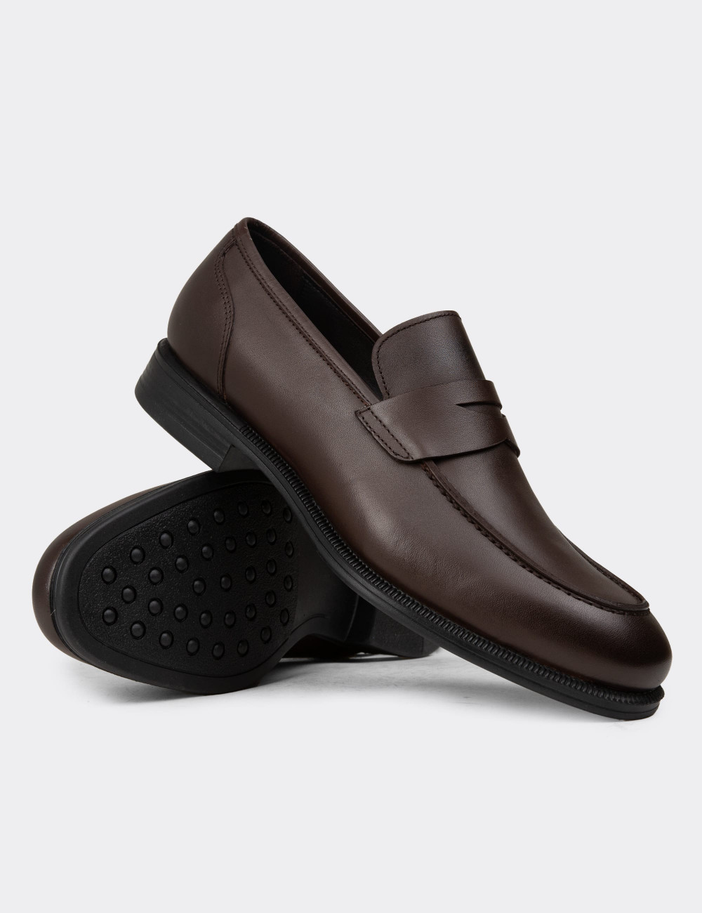 Erkek Kahverengi Hakiki Deri Klasik Loafer Ayakkabı - 01995MKHVC01