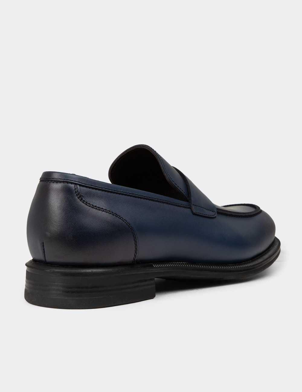 Erkek Hakiki Deri Lacivert Klasik Loafer Ayakkabı - 01995MLCVC01