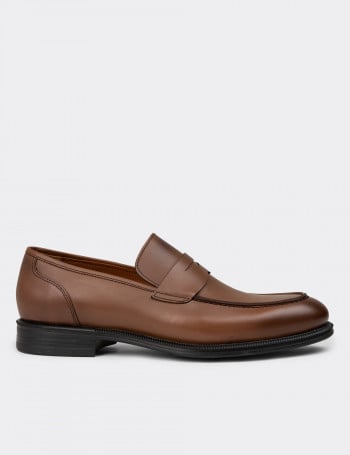 Erkek Hakiki Deri Taba Renk Klasik Loafer Ayakkabı