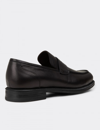 Erkek Hakiki Deri Siyah Klasik Loafer Ayakkabı - 01995MSYHC01