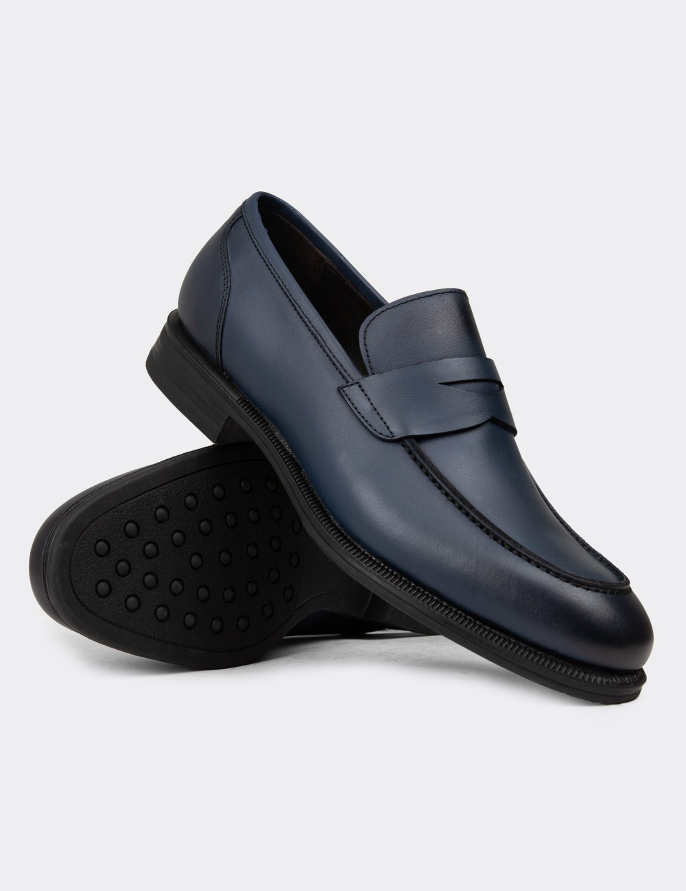Erkek Hakiki Deri Lacivert Klasik Loafer Ayakkabı - 01995MLCVC01