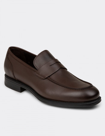 Erkek Kahverengi Hakiki Deri Klasik Loafer Ayakkabı - 01995MKHVC01