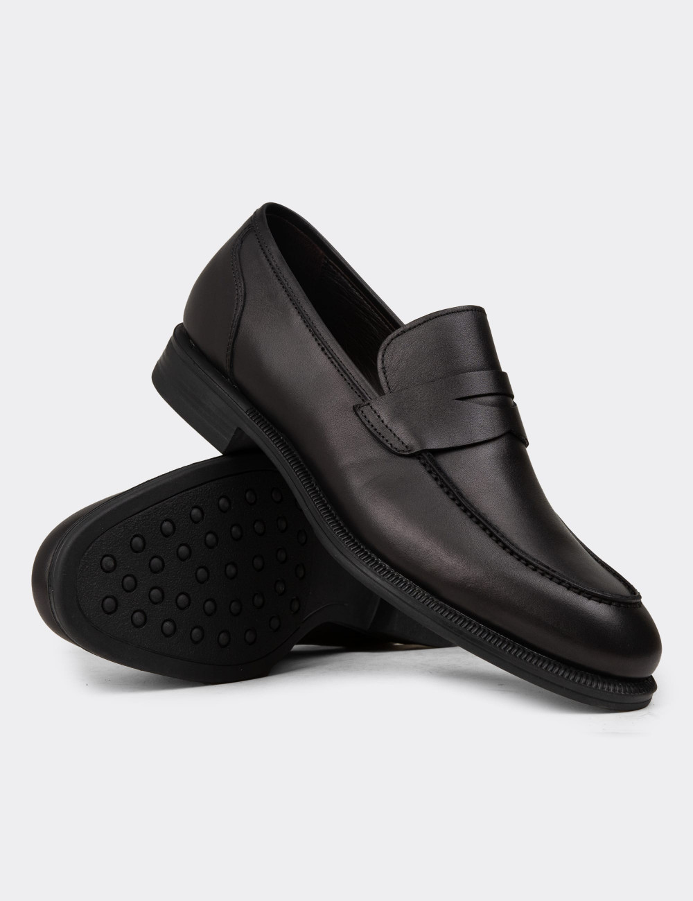 Erkek Hakiki Deri Siyah Klasik Loafer Ayakkabı - 01995MSYHC01