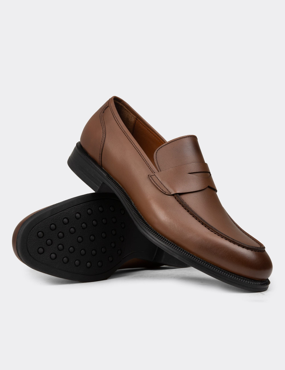 Erkek Hakiki Deri Taba Renk Klasik Loafer Ayakkabı - 01995MTBAC01