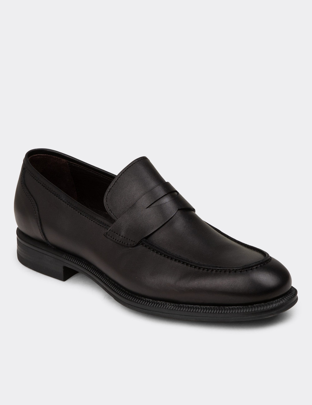 Erkek Hakiki Deri Siyah Klasik Loafer Ayakkabı - 01995MSYHC01